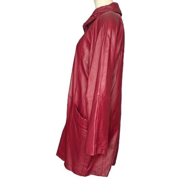 PELLE Red Leather Mid Length‎ Jacket Fully Lined Shoulder Pads Size Medium - Picture 4 of 12